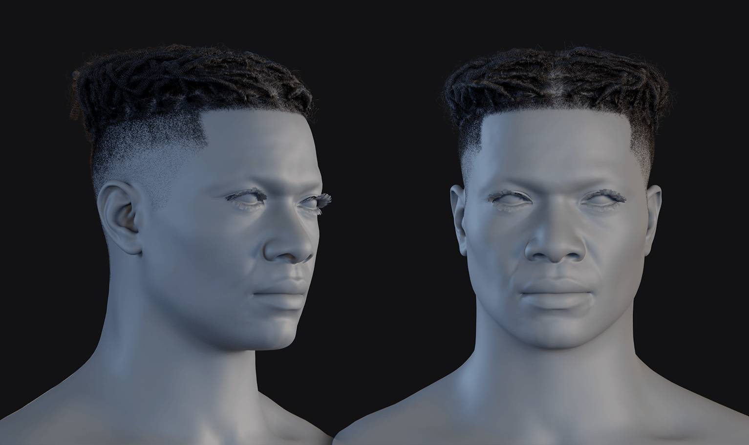 PixelHair ready-made top woven dreads fade 3D hairstyle in Blender using Blender hair particle system