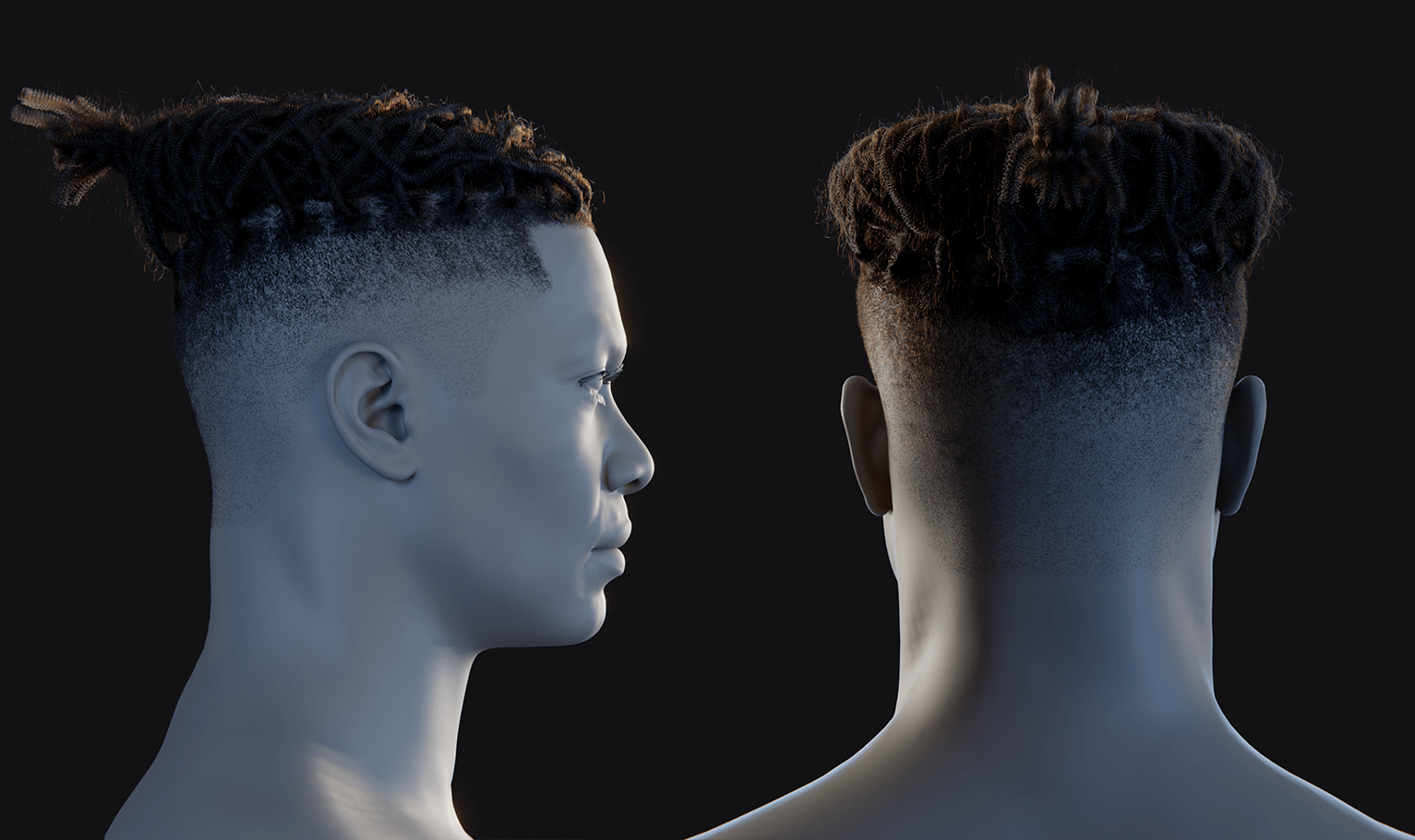 PixelHair ready-made top woven dreads fade 3D hairstyle in Blender using Blender hair particle system