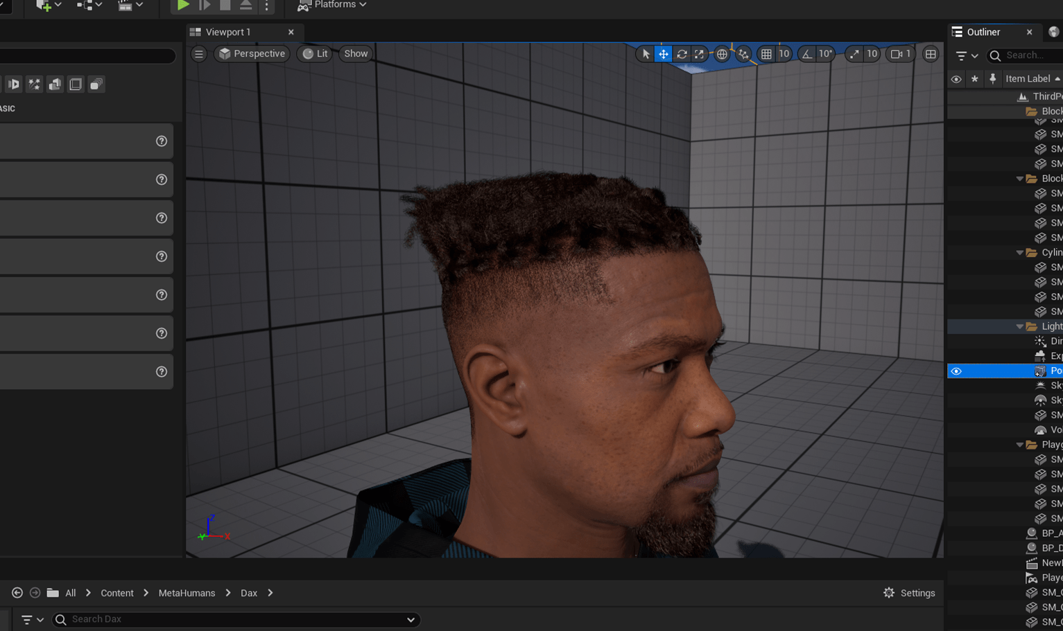 PixelHair ready-made top woven dreads fade 3D hairstyle on a metahuman in Unreal Engine 5