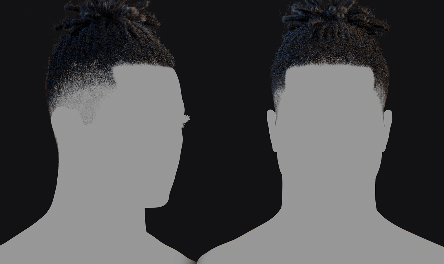 PixelHair ready-made top bun dreads fade 3D hairstyle in Blender using Blender hair particle system