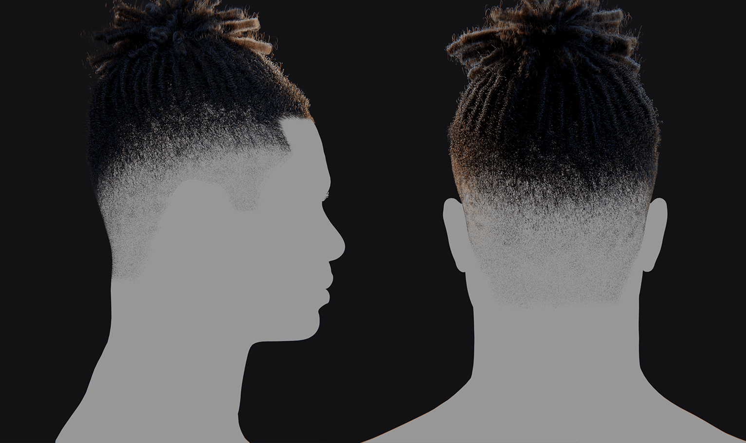 PixelHair ready-made top bun dreads fade 3D hairstyle in Blender using Blender hair particle system