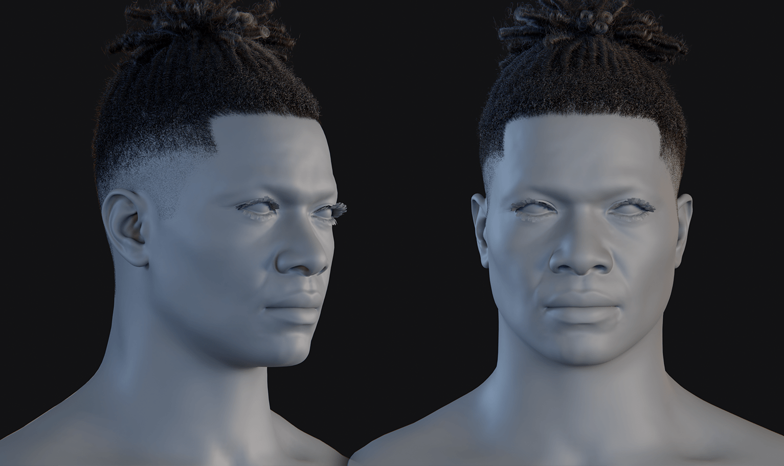 PixelHair ready-made top bun dreads fade 3D hairstyle in Blender using Blender hair particle system