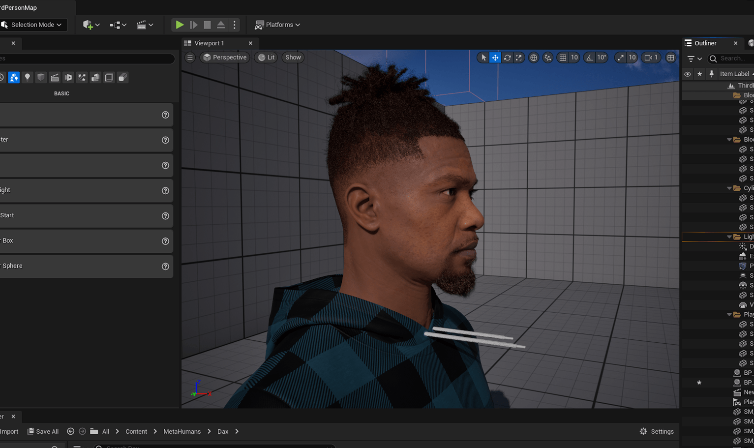 PixelHair ready-made top bun dreads fade dreads 3D hairstyle on a metahuman in Unreal Engine 5