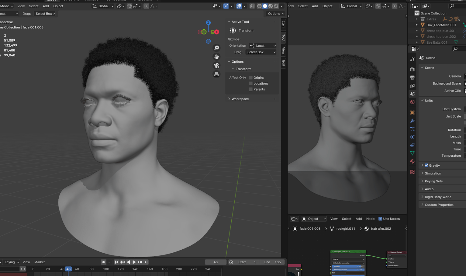 PixelHair ready-made Kobe Inspired Afro 3D hairstyle in Blender using Blender hair particle system