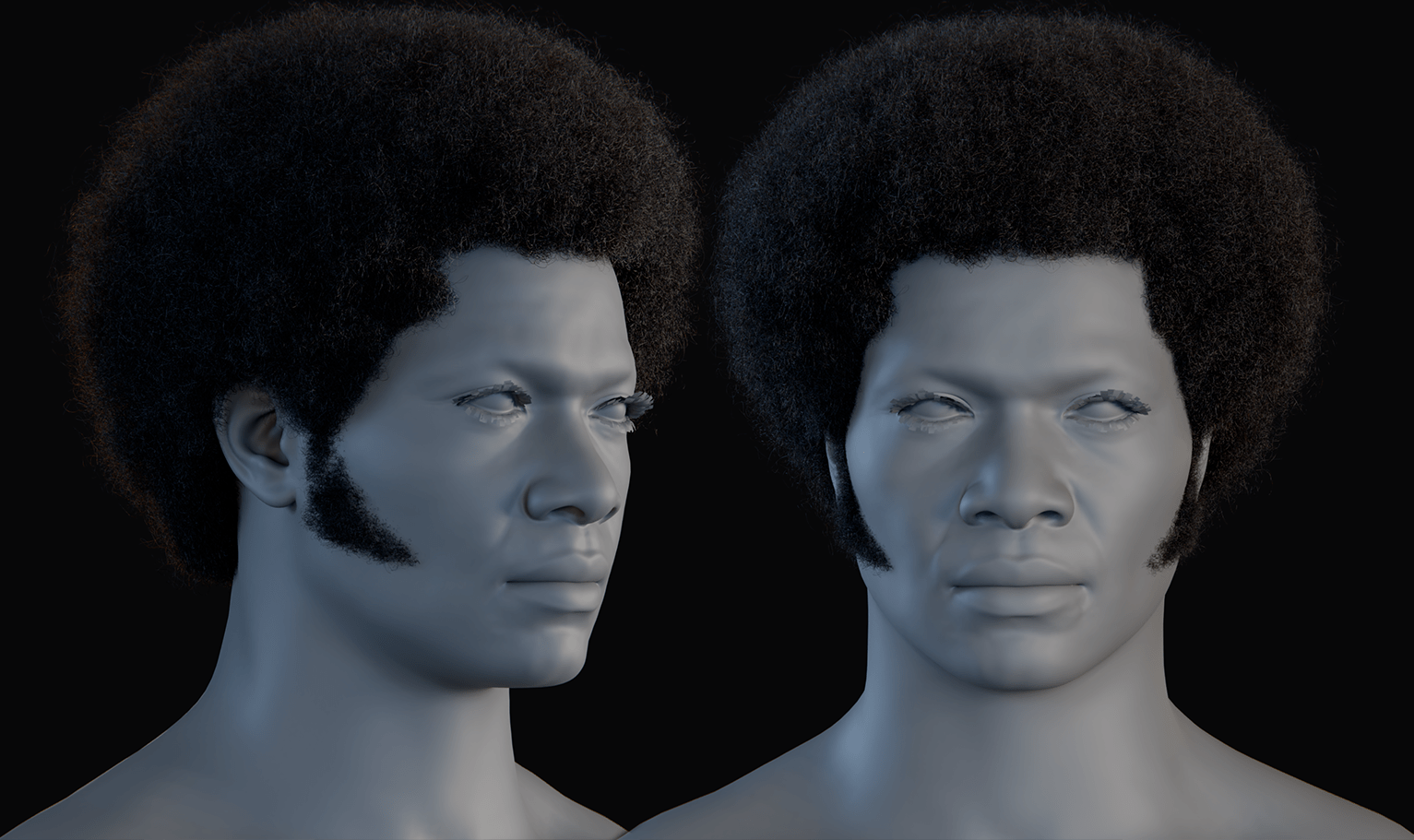 PixelHair ready-made Vintage Bob Afro 3D hairstyle in Blender using Blender hair particle system