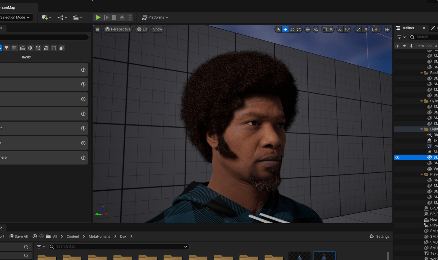 PixelHair ready-made Vintage Bob Afro 3D hairstyle on a metahuman in Unreal Engine 5