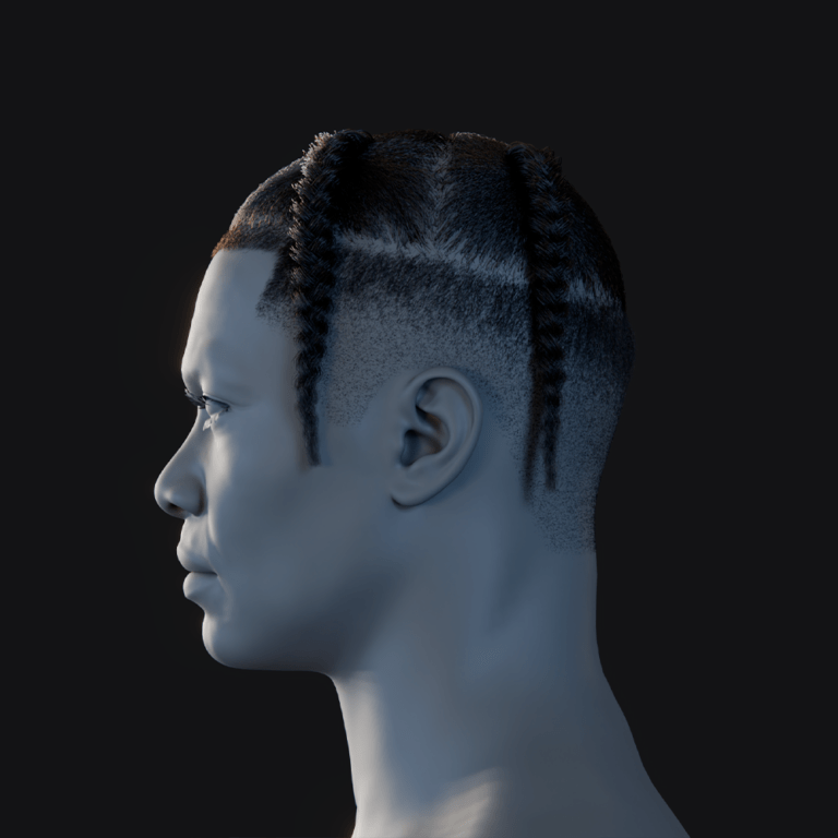 PixelHair ready-made top four hanging braids fade 3D hairstyle in Blender using hair particle system