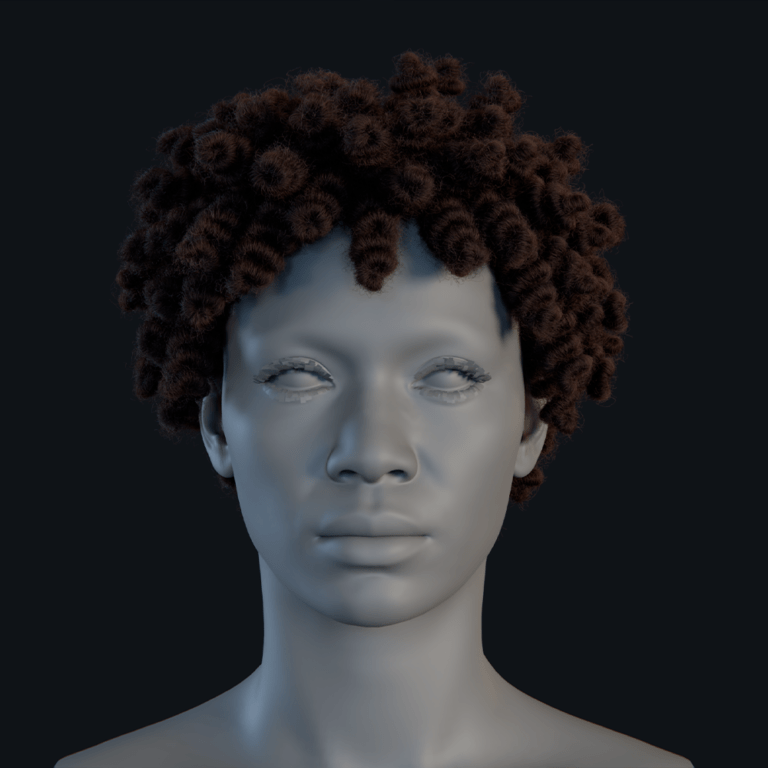 PixelHair ready-made 3D hairstyle of Halle Bailey dreads knots in Blender with hair particle system