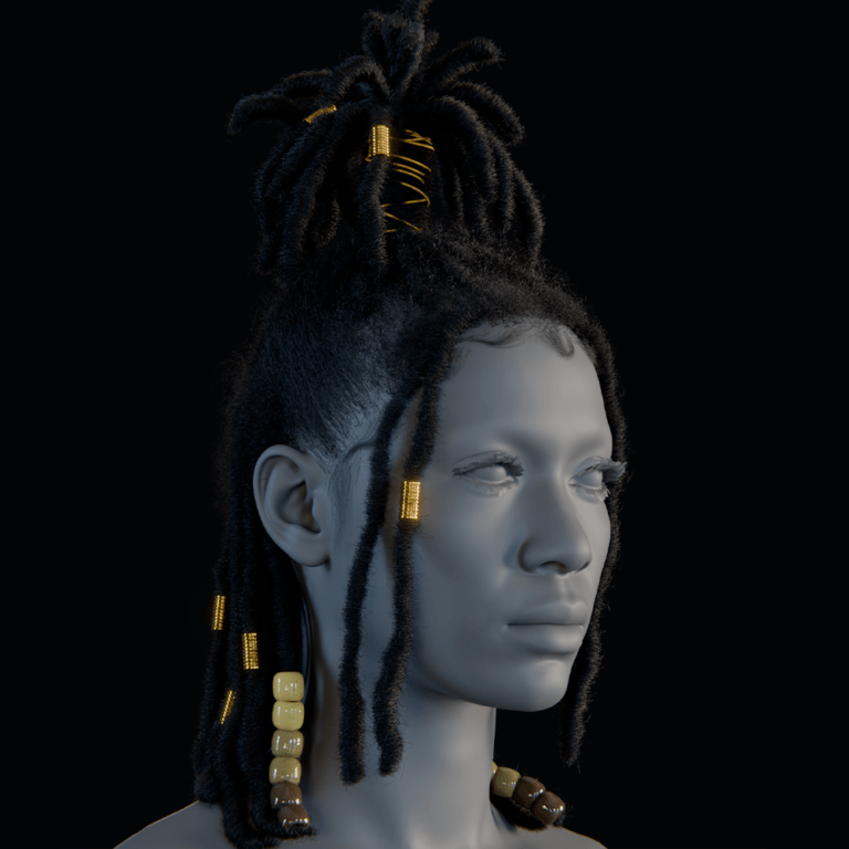 PixelHair ready-made female 3D Dreads hairstyle in Blender with blender particle system