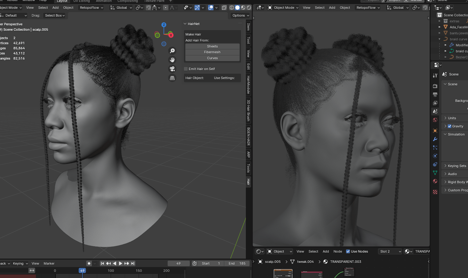 PixelHair ready-made 3D Rihanna braids hairstyle in Blender using hair particle system