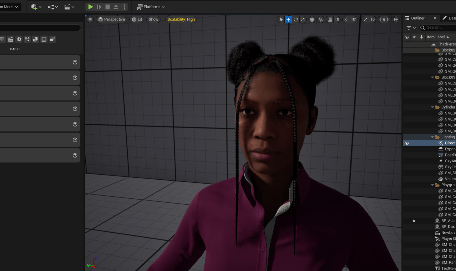 PixelHair ready-made Rihanna Braids hairstyle on a metahuman in Unreal Engine 5