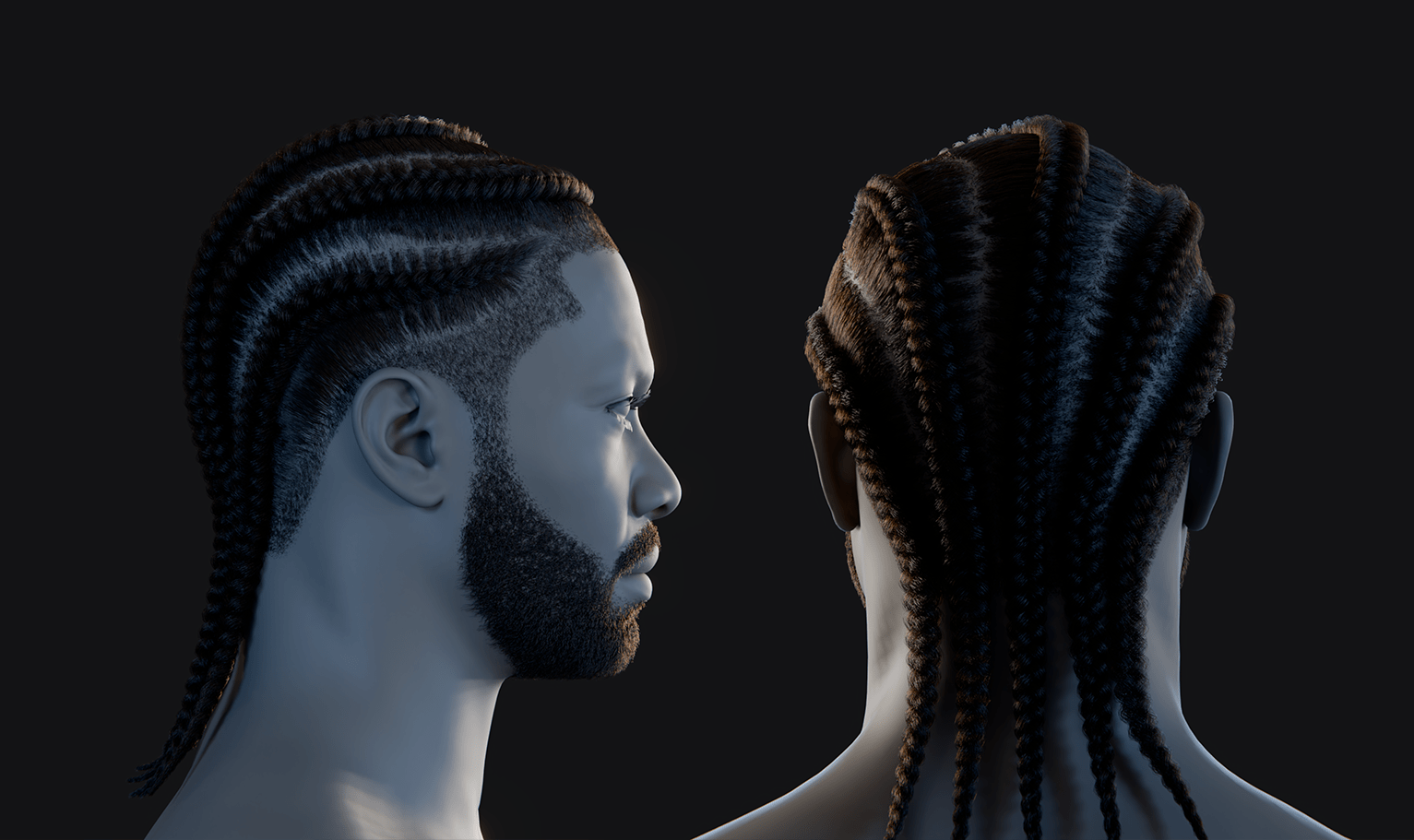 PixelHair ready-made 3D hairstyle of Big Sean Spiral Braids in Blender with hair particle system