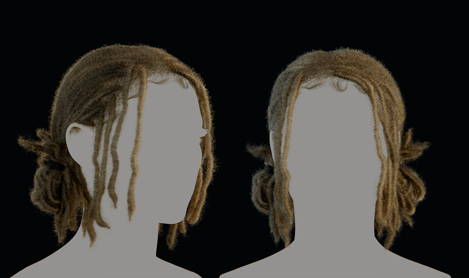 PixelHair ready-made pigtail female 3D Dreads hairstyle in Blender with blender hair particle system