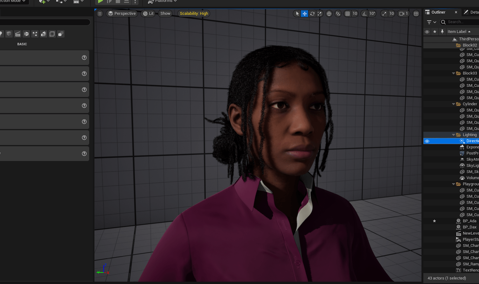 PixelHair ready-made pigtail female 3D Dreads hairstyle on a metahuman in Unreal Engine 5