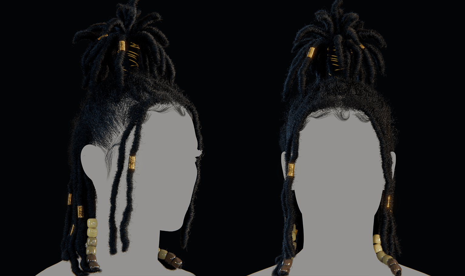 PixelHair ready-made female 3D Dreads hairstyle in Blender with blender particle system