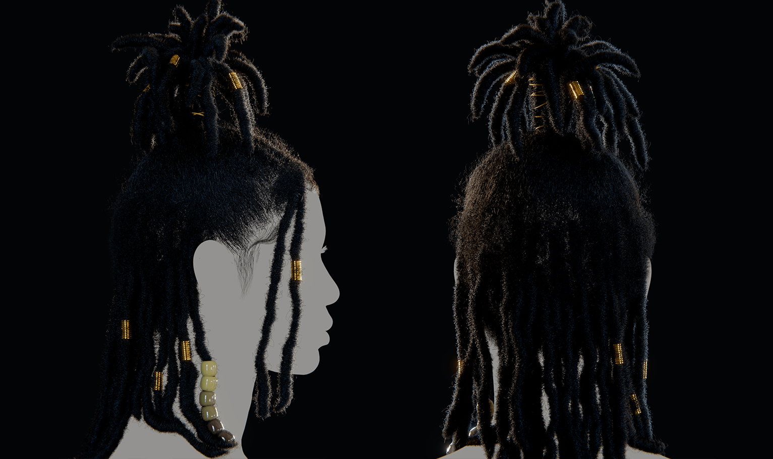 PixelHair ready-made female 3D Dreads hairstyle in Blender with blender particle system