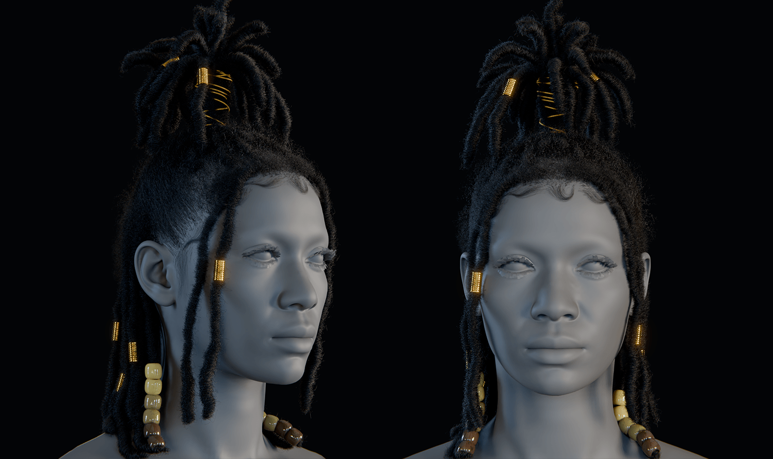 PixelHair ready-made female 3D Dreads hairstyle in Blender with blender particle system