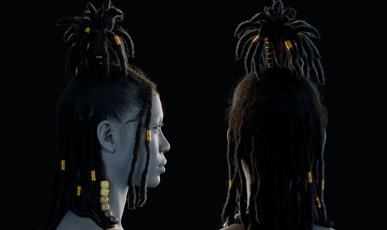 PixelHair ready-made female 3D Dreads hairstyle in Blender with blender particle system