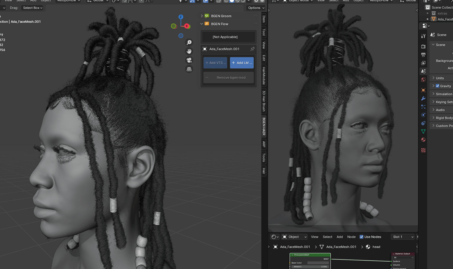 PixelHair ready-made female 3D Dreads hairstyle in Blender with blender particle system