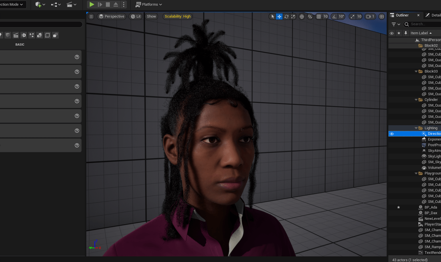 PixelHair ready-made female 3D Dreads hairstyle on a metahuman in Unreal Engine