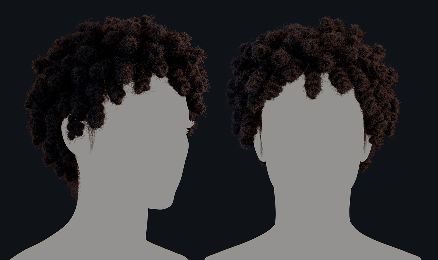 PixelHair ready-made 3D hairstyle of Halle Bailey dreads knots in Blender with hair particle system