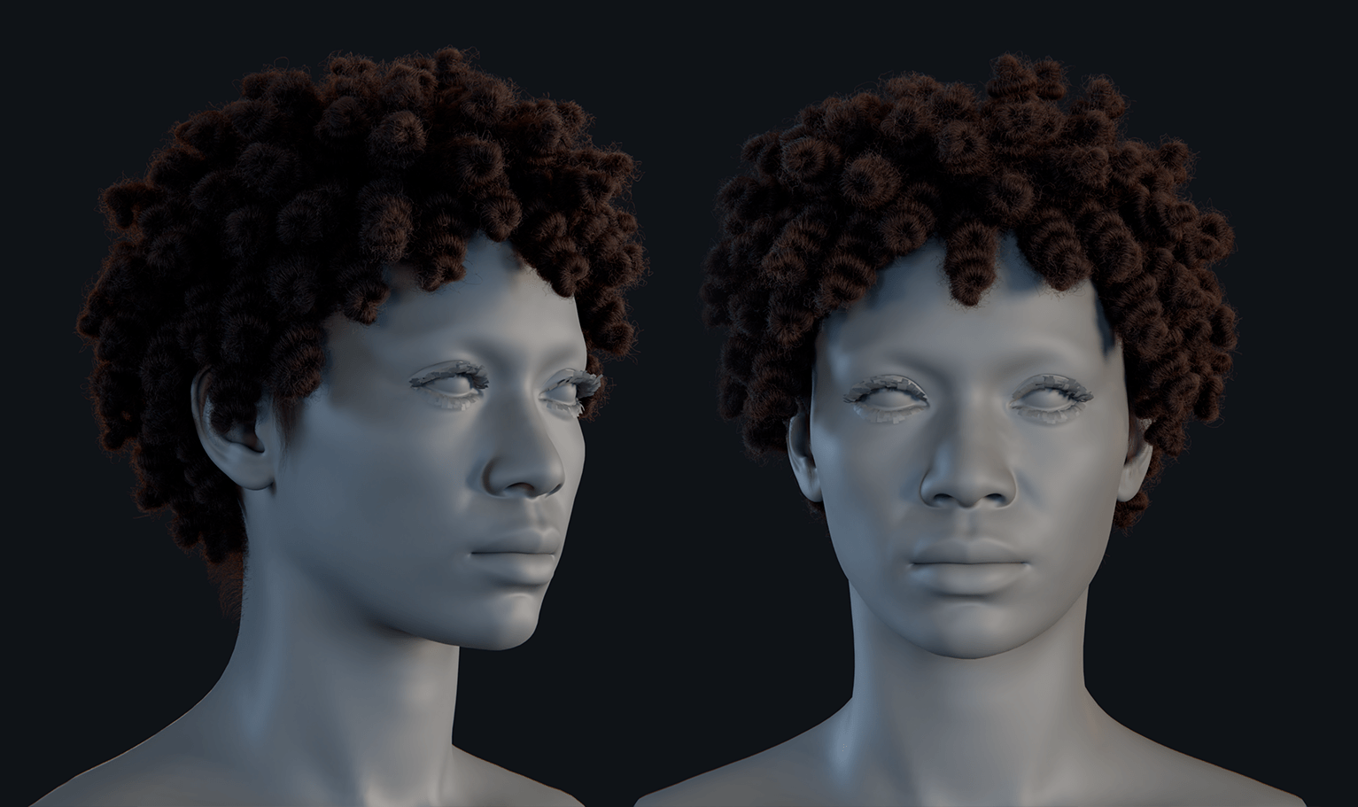 PixelHair ready-made 3D hairstyle of Halle Bailey dreads knots in Blender with hair particle system