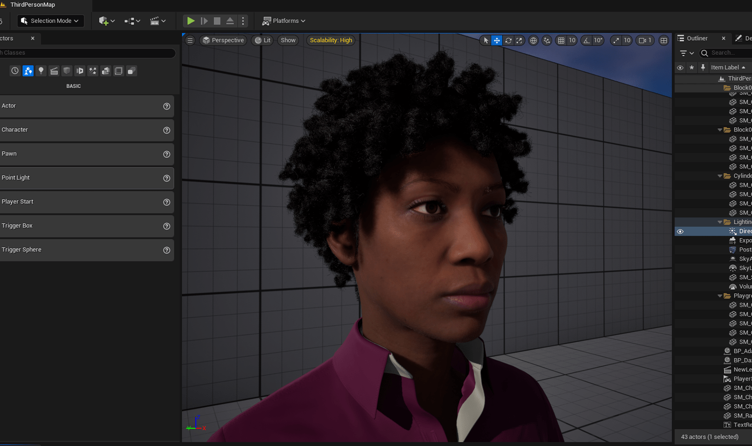 PixelHair ready-made Halle Bailey dreads knots hairstyle on a metahuman in Unreal Engine 5