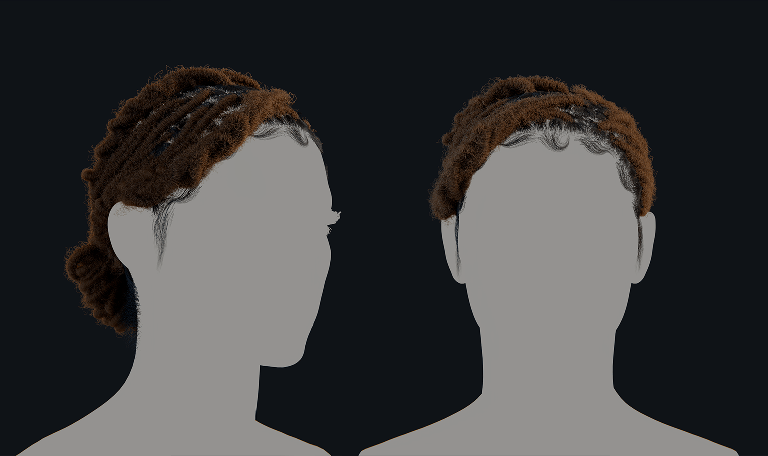 PixelHair ready-made 3D hairstyle of Halle Bailey Bun Dreads in Blender