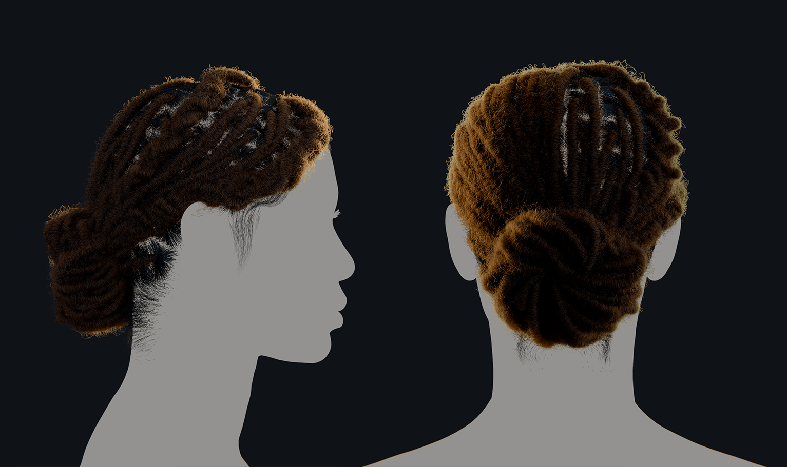 PixelHair ready-made 3D hairstyle of Halle Bailey Bun Dreads in Blender