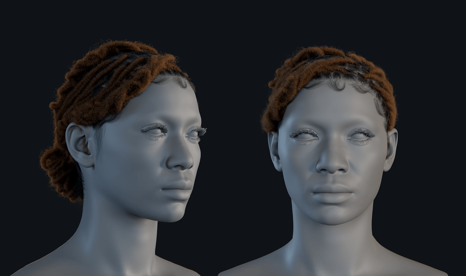 PixelHair ready-made 3D hairstyle of Halle Bailey Bun Dreads in Blender