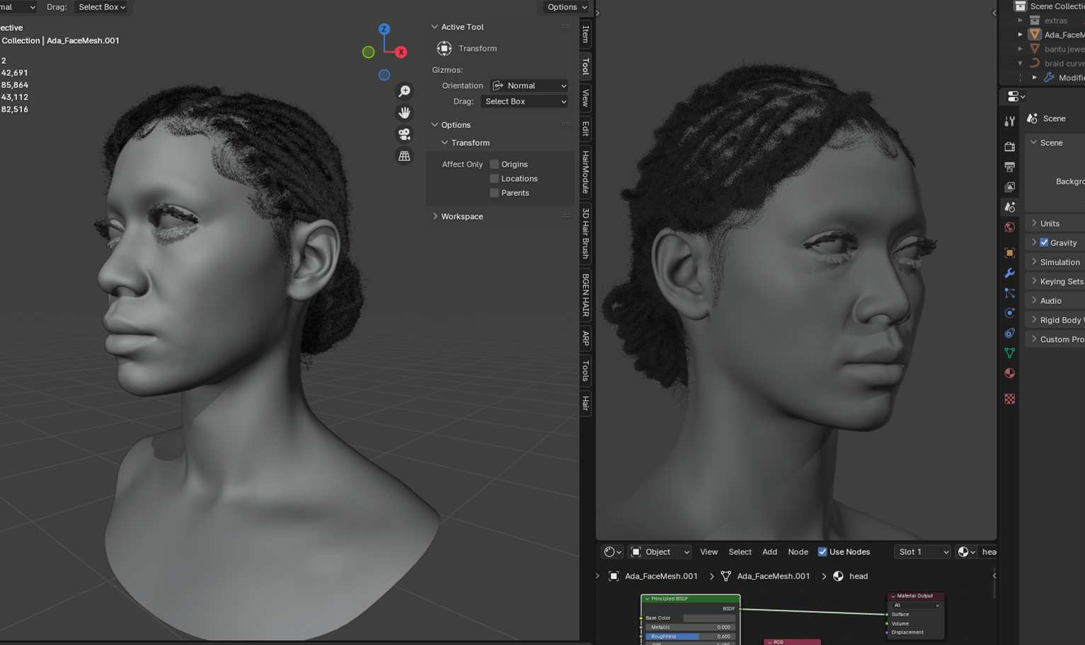 PixelHair ready-made 3D hairstyle of Halle Bailey Bun Dreads in Blender