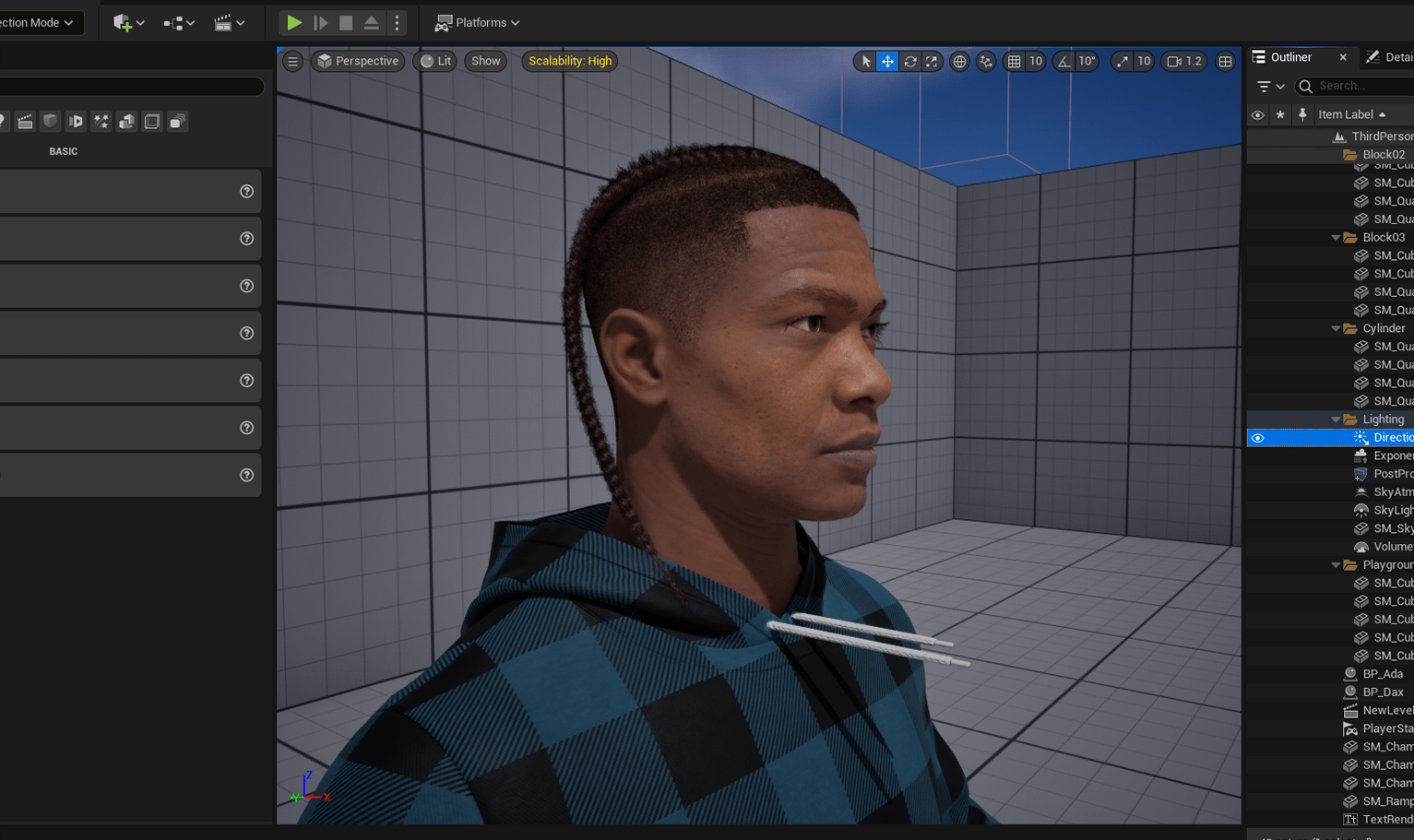 PixelHair ready-made 3D hairstyle of Travis Sott braids on a metahuman in Unreal Engine