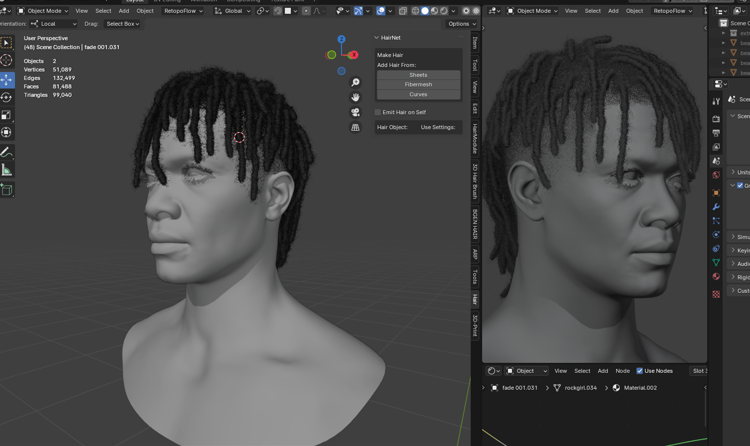 PixelHair ready-made 3D hairstyle of Ski Mask the Slump god Mohawk dreads in Blender