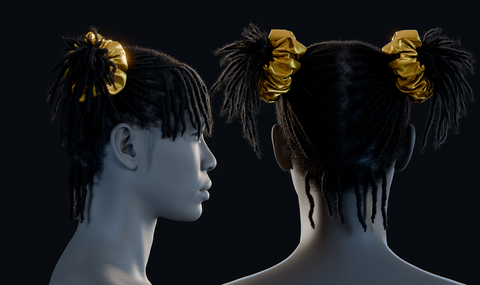 PixelHair ready-made 3D hairstyle of Pigtail Dreadlocks rendered in Blender