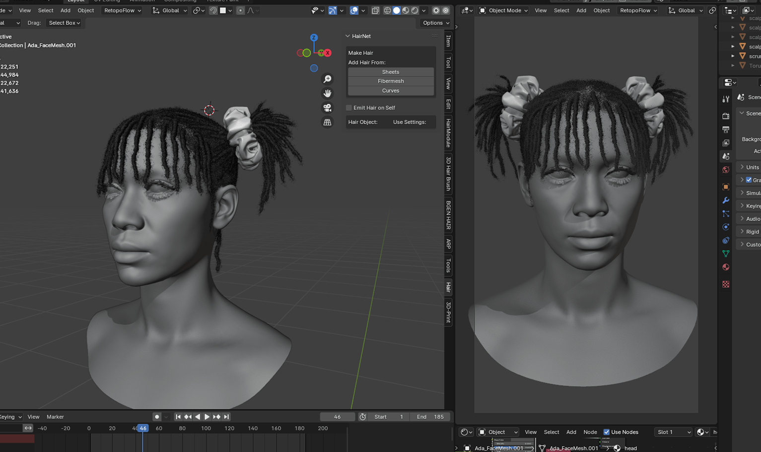 PixelHair ready-made 3D hairstyle of Pigtail Dreadlocks rendered in Blender