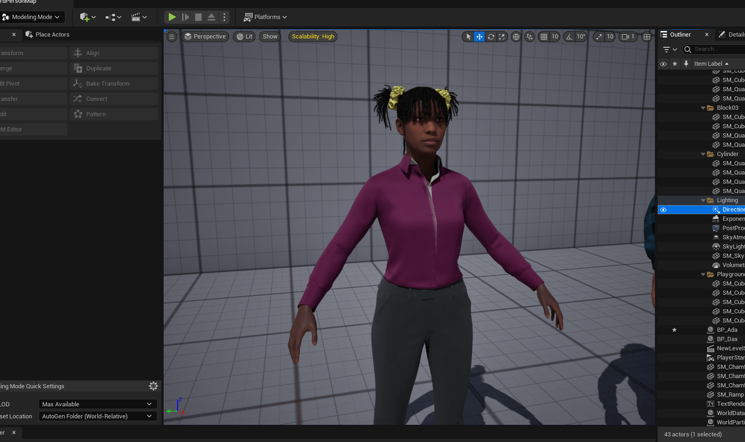 PixelHair ready-made 3D hairstyle of pigtail Dreadlocks on a metahuman in Unreal Engine