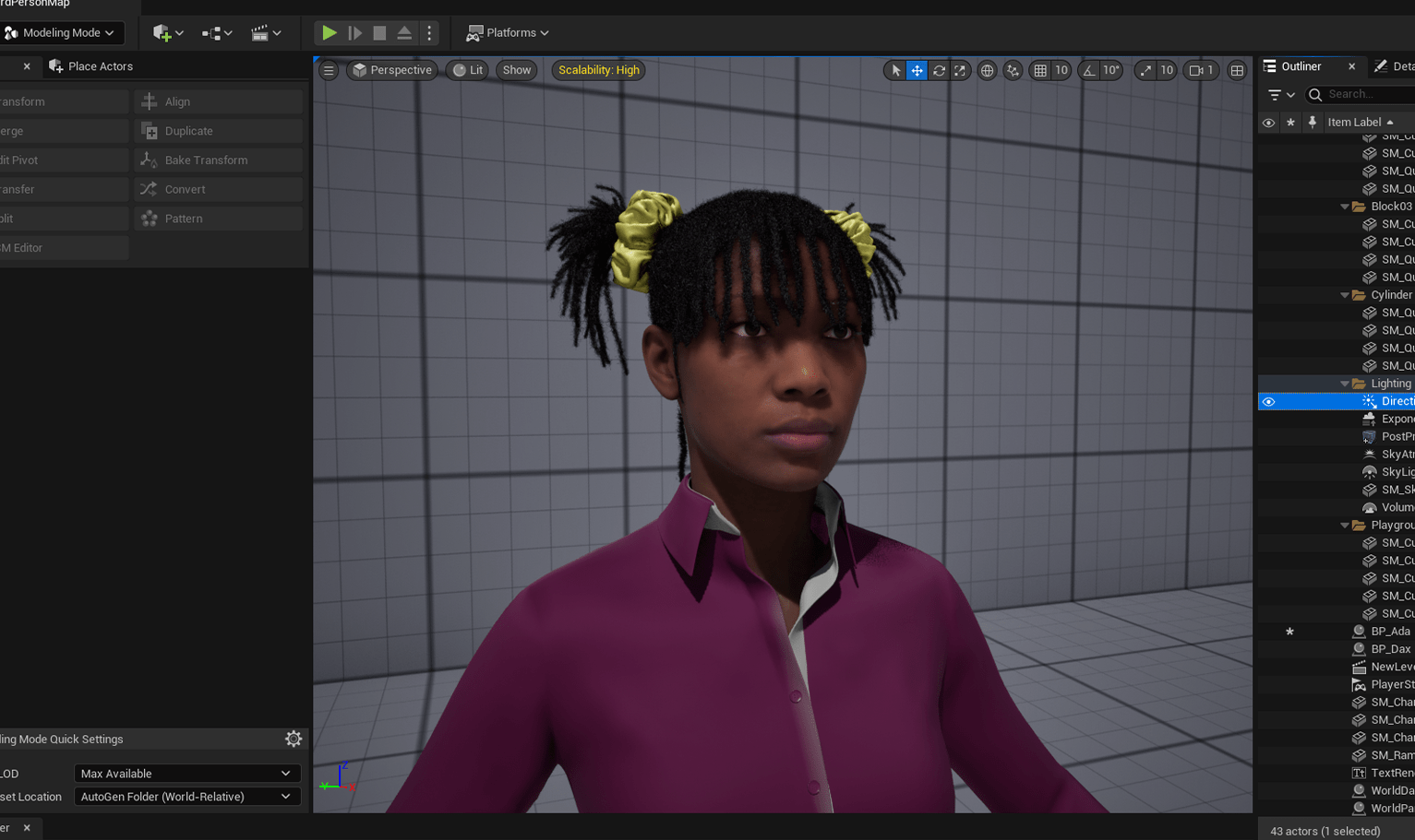 PixelHair ready-made 3D hairstyle of pigtail Dreadlocks on a metahuman in Unreal Engine