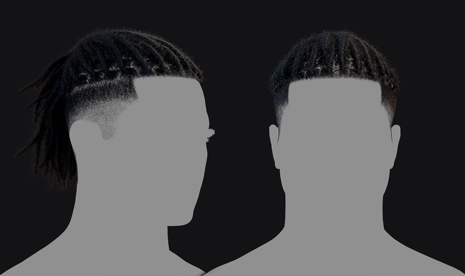 PixelHair ready-made ponytail dreads fade 3D hairstyle in Blender using hair particle system