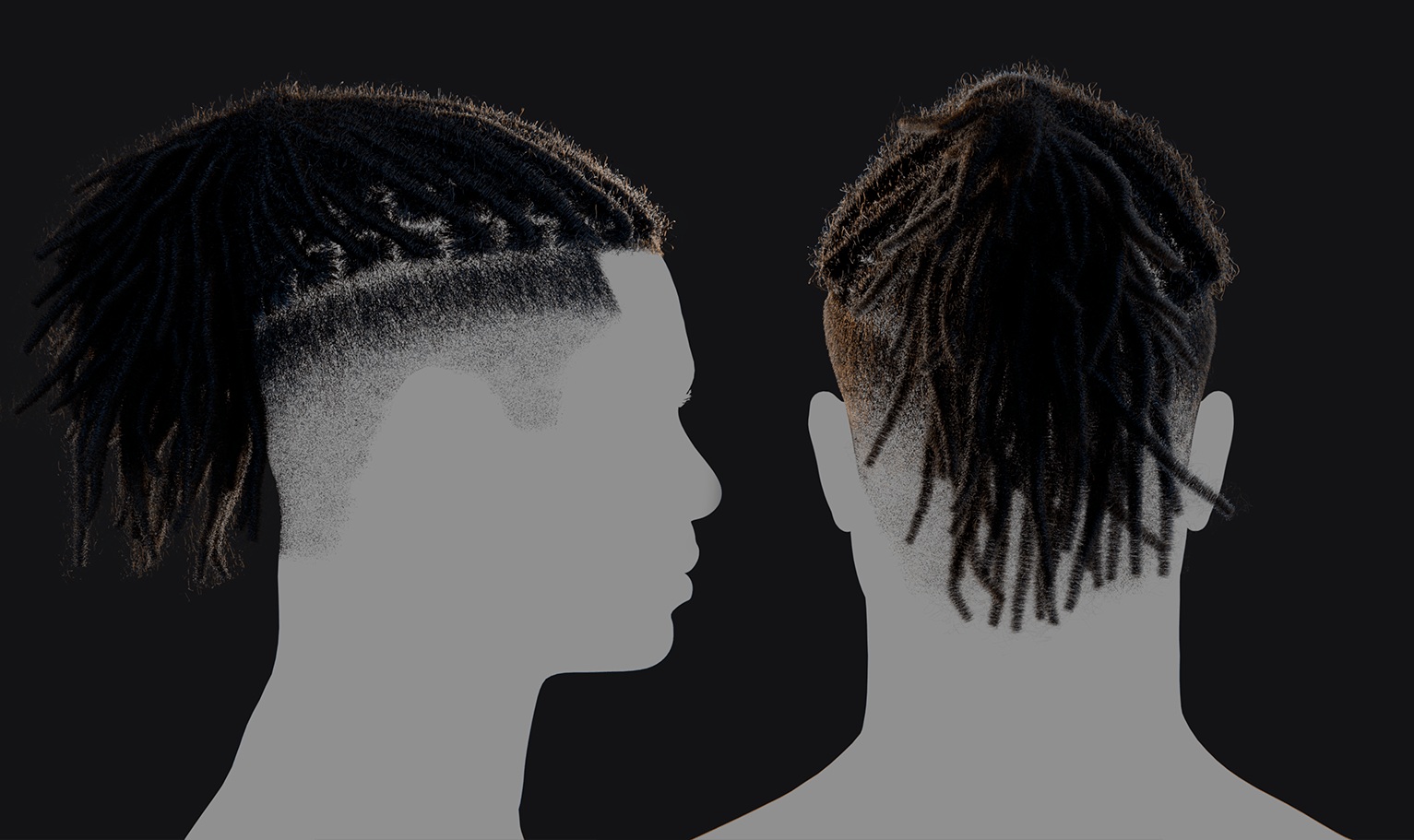 PixelHair ready-made ponytail dreads fade 3D hairstyle in Blender using hair particle system