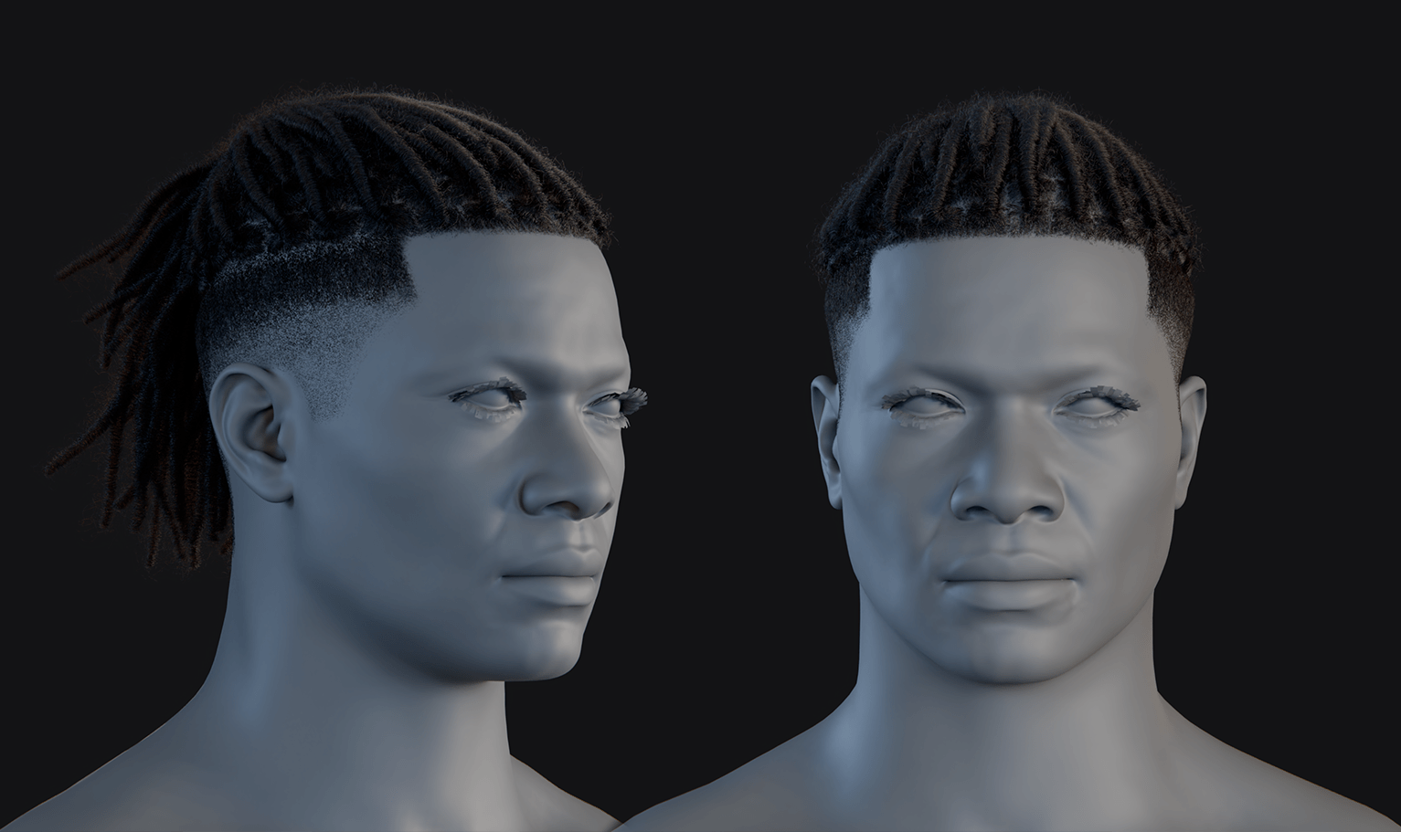 PixelHair ready-made ponytail dreads fade 3D hairstyle in Blender using hair particle system