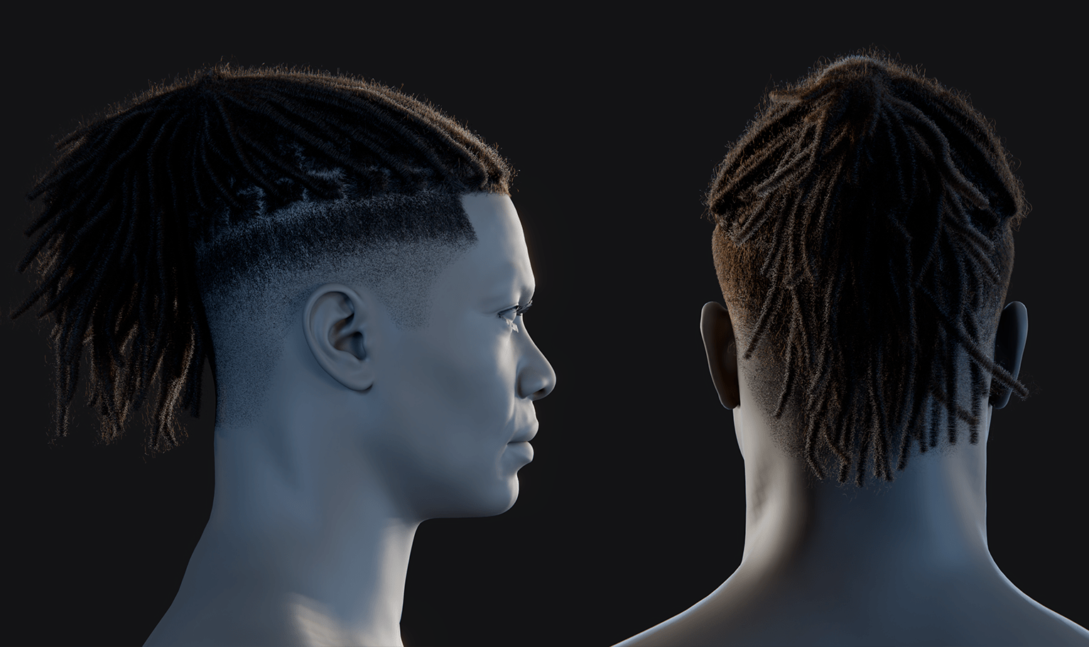 PixelHair ready-made ponytail dreads fade 3D hairstyle in Blender using hair particle system