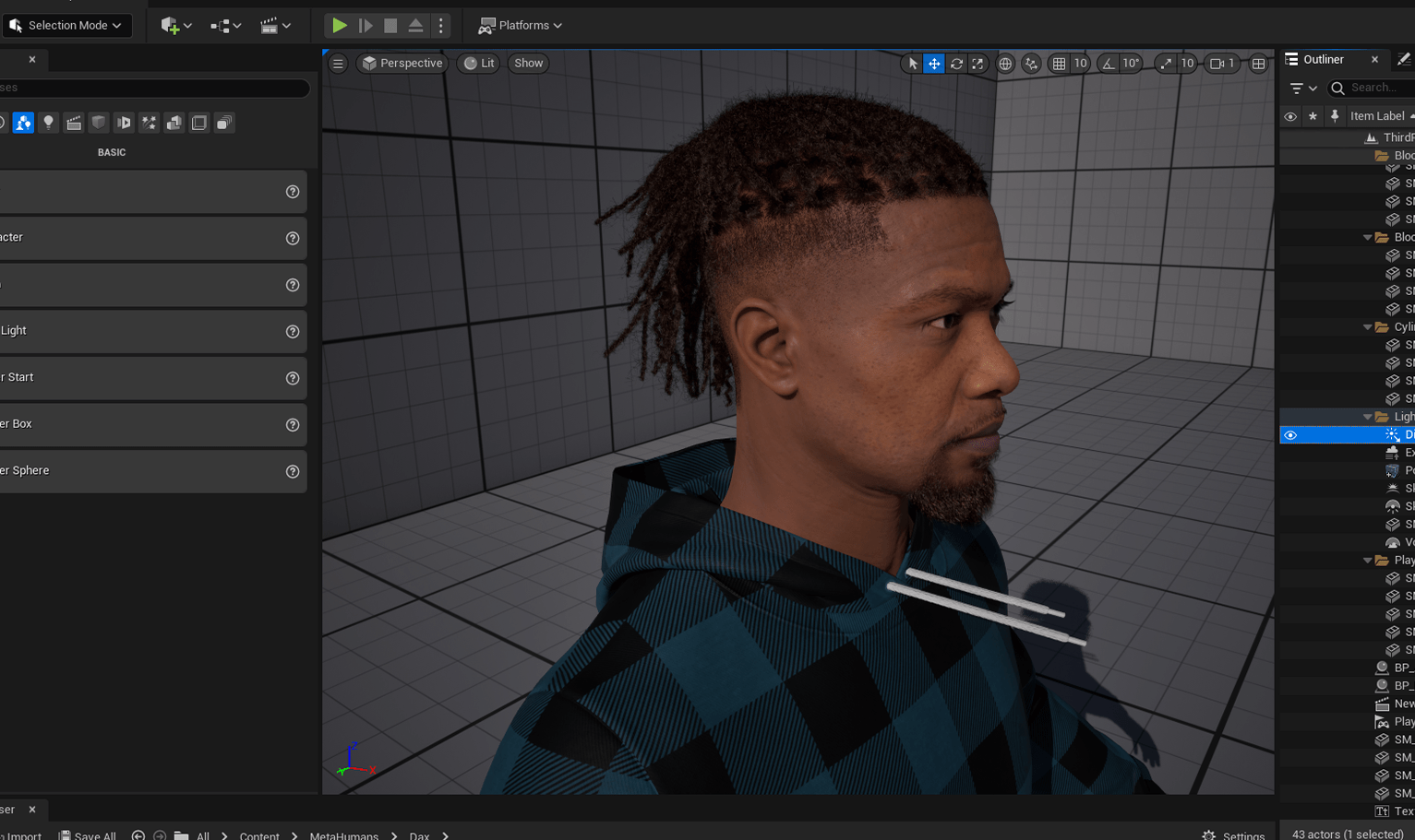 PixelHair ready-made ponytail dreads fade 3D hairstyle on a metahuman in Unreal Engine 5