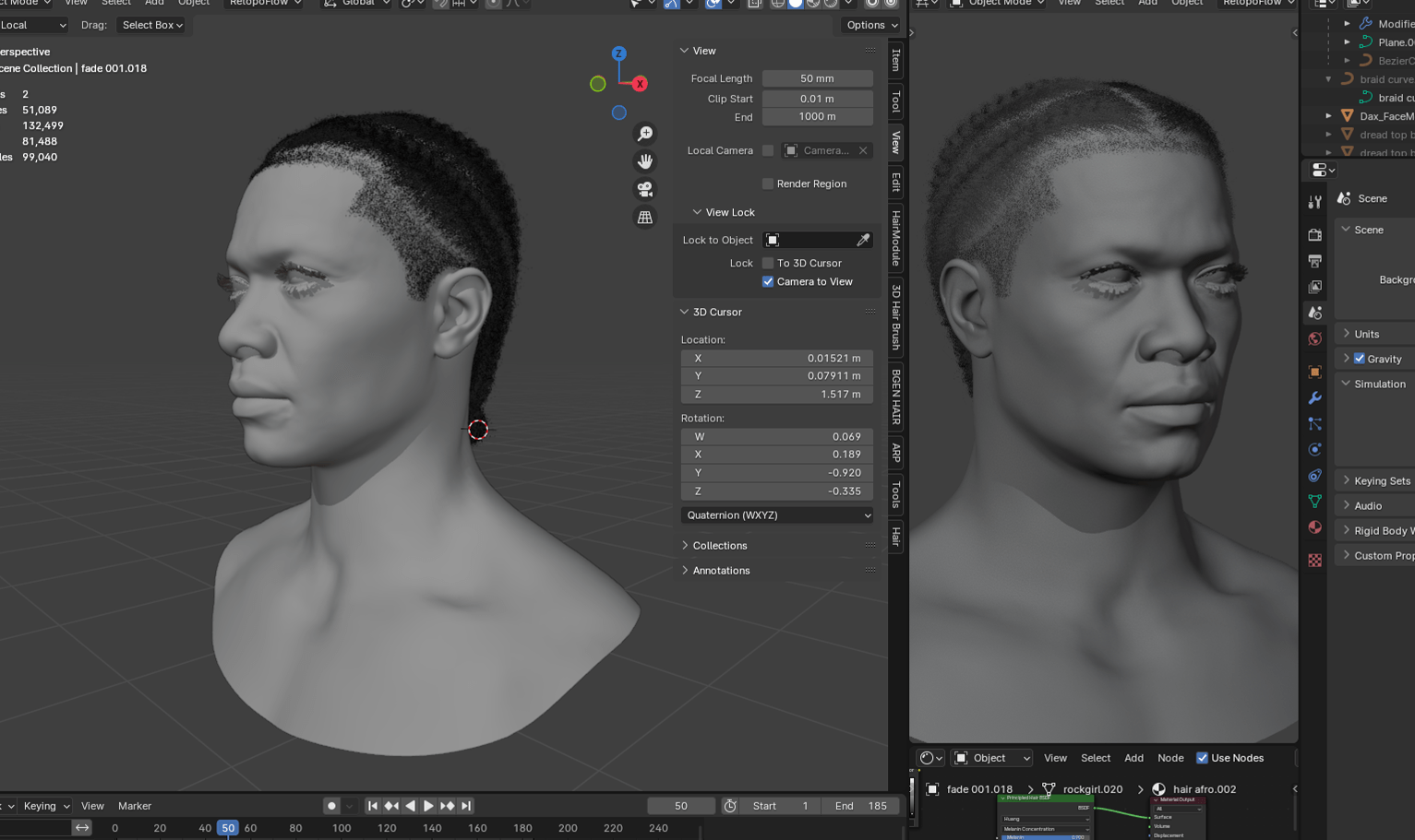 PixelHair ready-made Big Sean braids 3D hairstyle in Blender using hair particle system