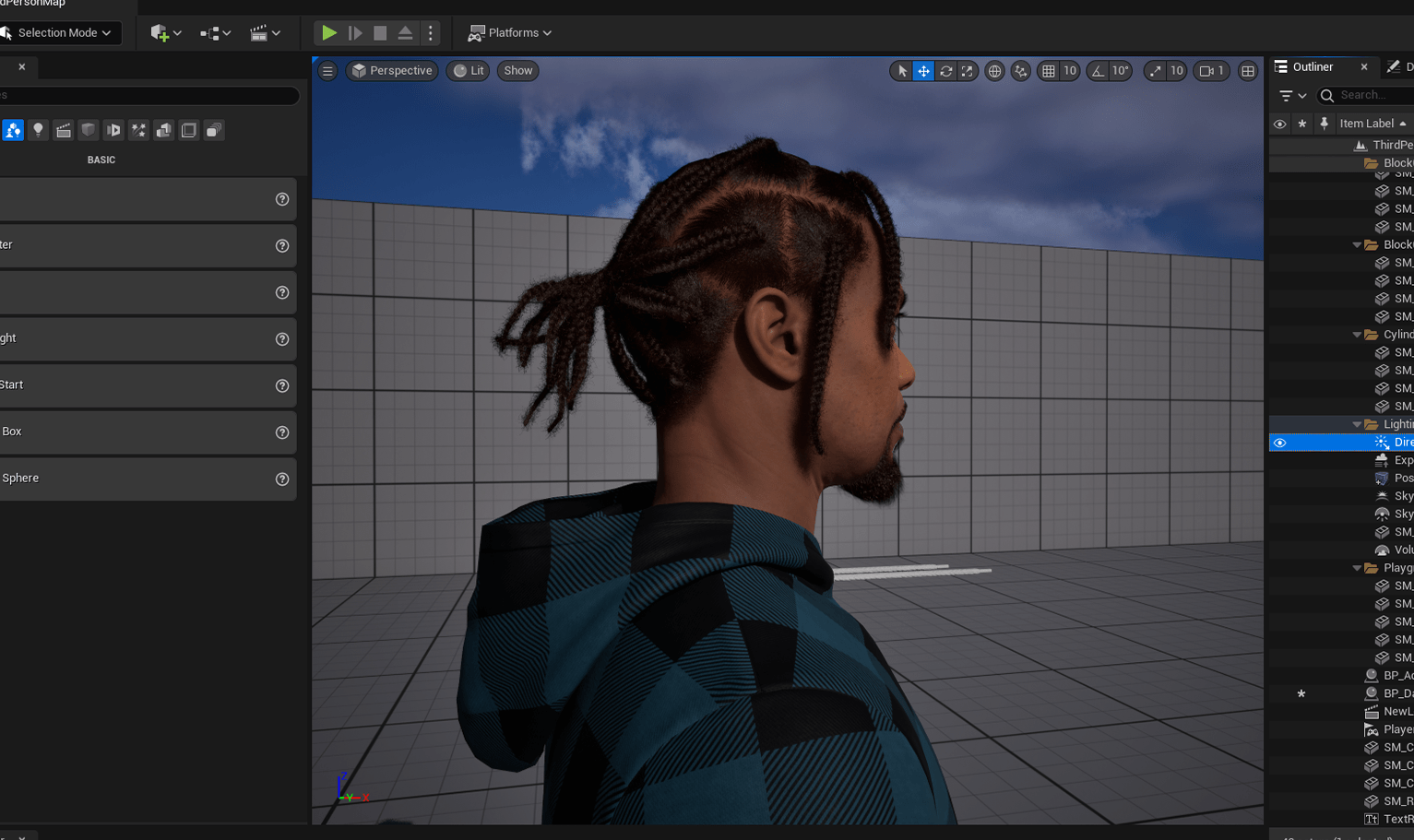 PixelHair ready-made iconic Asap Rocky braids 3D hairstyle on a metahuman in Unreal Engine 5