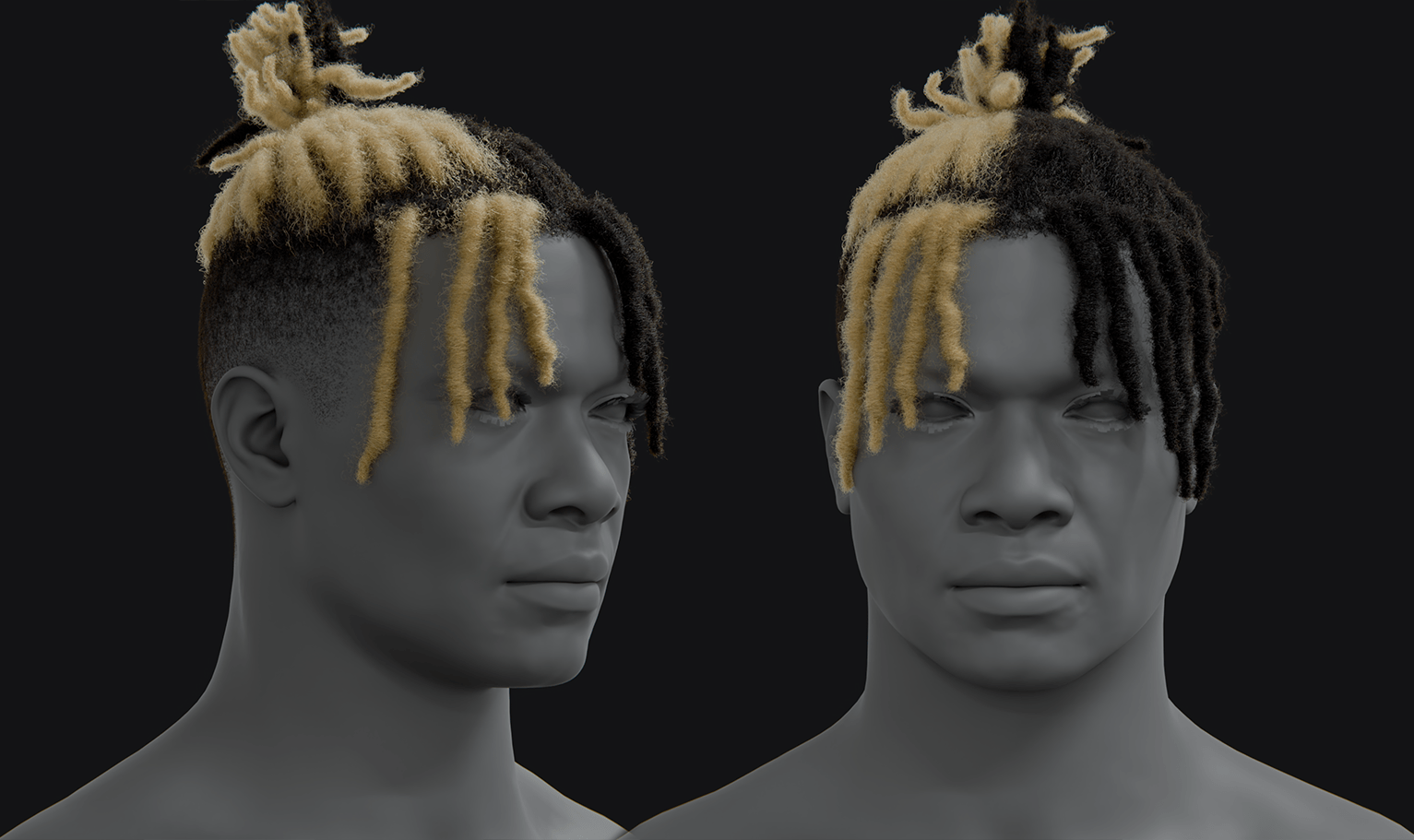 PixelHair ready-made iconic xxxtentacion black and blonde dreads 3D hairstyle in Blender using hair particle system