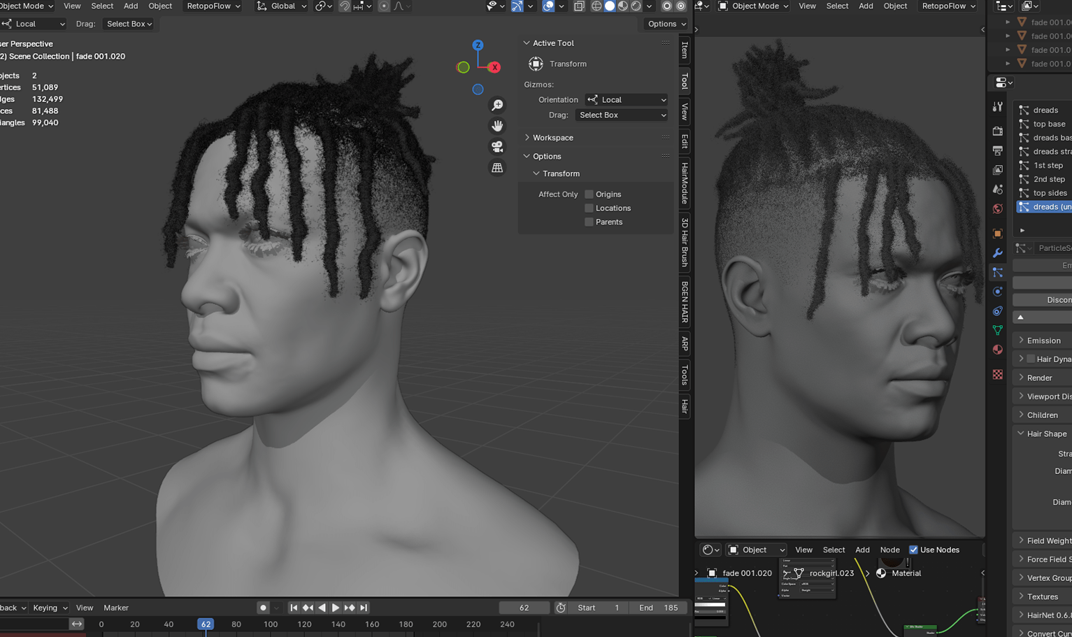 PixelHair ready-made iconic xxxtentacion black and blonde dreads 3D hairstyle in Blender using hair particle system