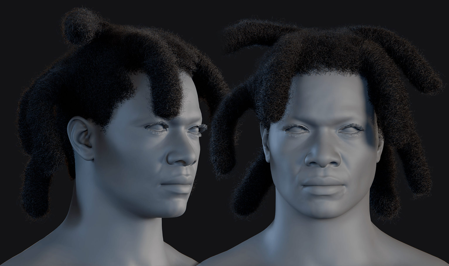 PixelHair ready-made iconic Kodak thick black dreads 3D hairstyle in Blender using hair particle system