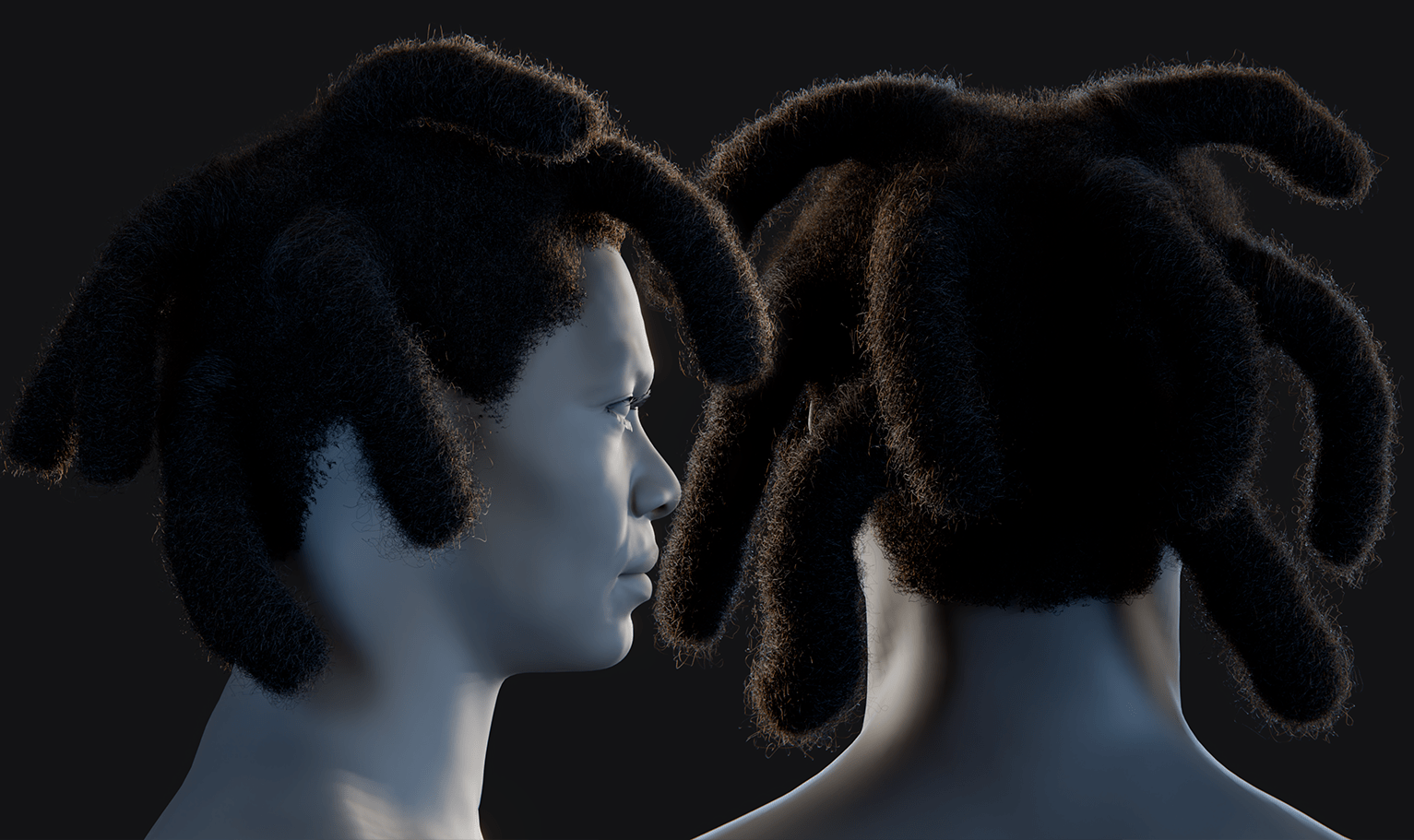 PixelHair ready-made iconic Kodak thick black dreads 3D hairstyle in Blender using hair particle system