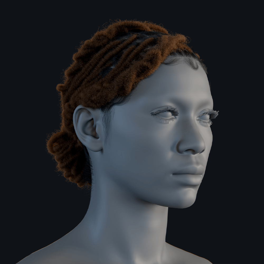 Pixelhair ready-made 3d hairstyle of halle bailey bun dreads in blender