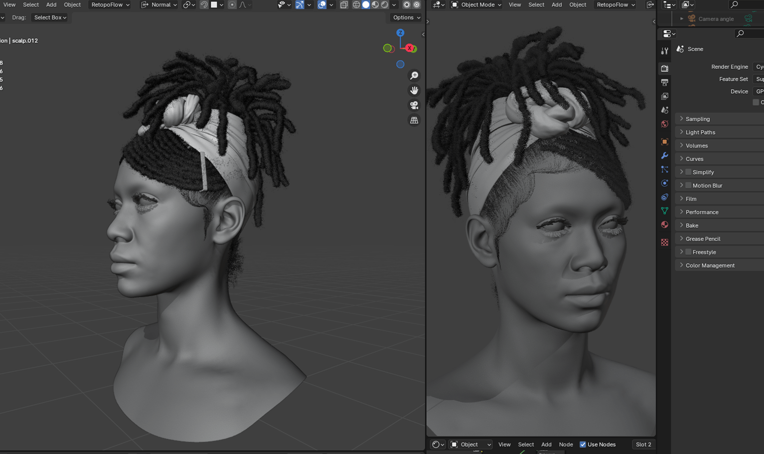 PixelHair ready-made 3D hairstyle of Dreadlocks wrapped in scarf rendered in Blender